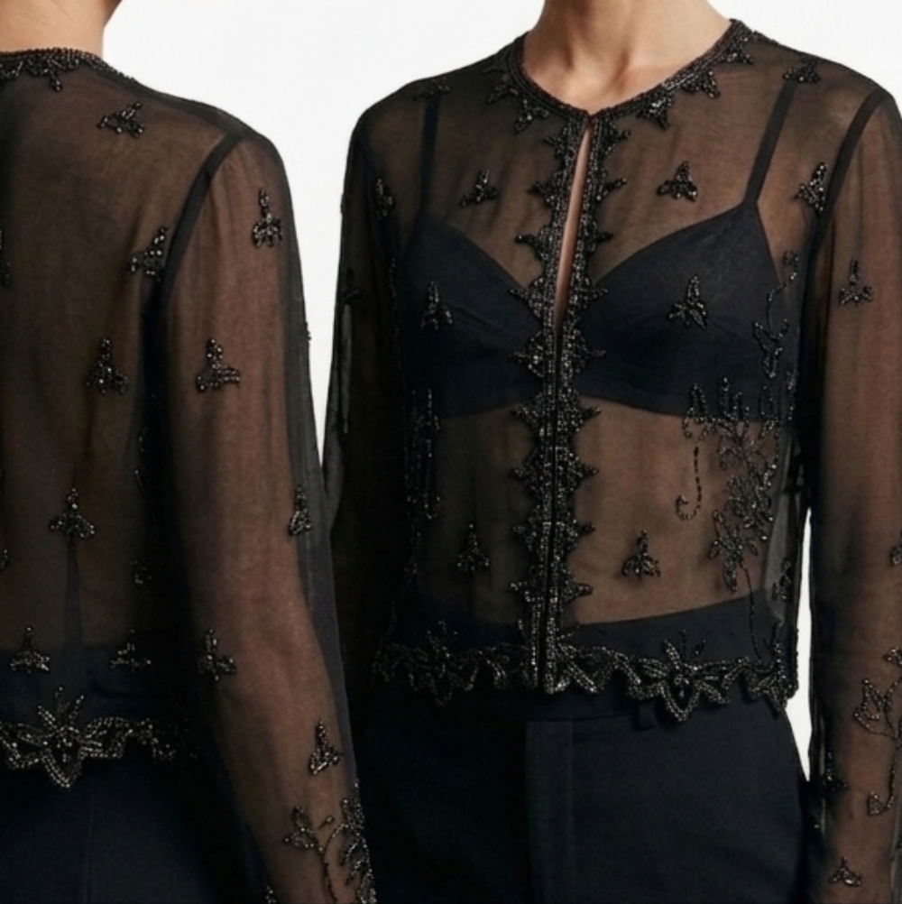 Elegant JMD New York Vintage Black Beaded Sheer Jacket Cocktail Evening Sz P M